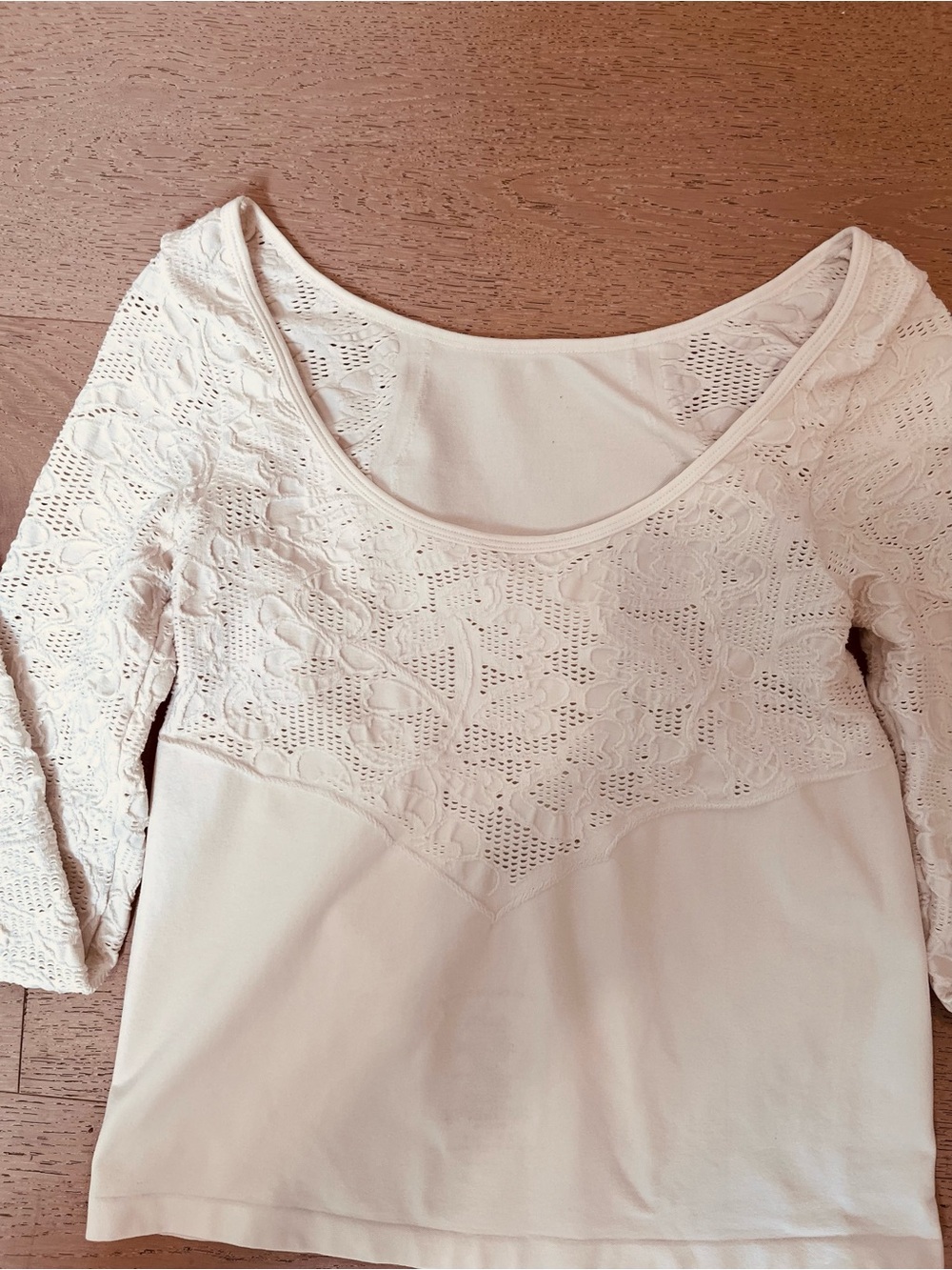Anthropologie Cream Lace Yoke Scoop Neck Top